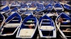 Blue boats at the fishing port at Essaouria, Morocco